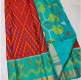 Ikkat Printed Pink & Blue Handloom Silk Saree