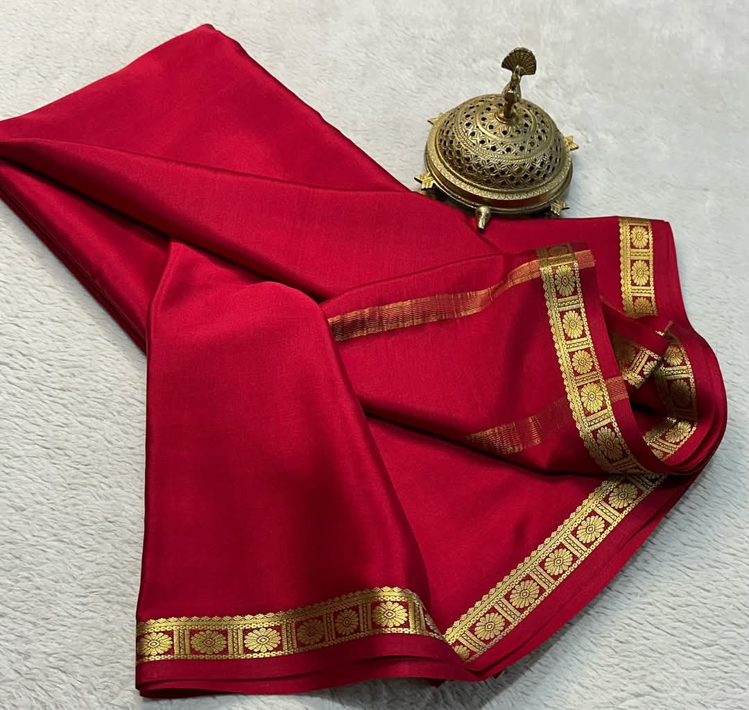 Traditional Beautiful Zari Border Plain Mysore Silk Saree