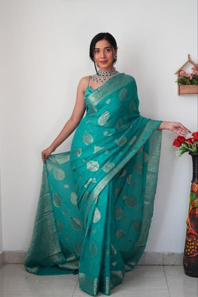 1-Min Cotton Silk Jacquard Ready To Wear Saree