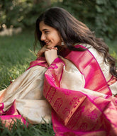 American Silver Color Silk Saree With Rich Pallu & All Over Jacquard Work in Saree