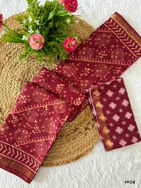 Circular Stone Printed Cotton Saree with Un-stitched Blouse