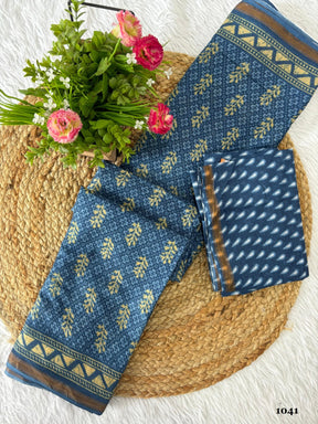 Grass Plus Printed Cotton Saree with Un-stitched Blouse