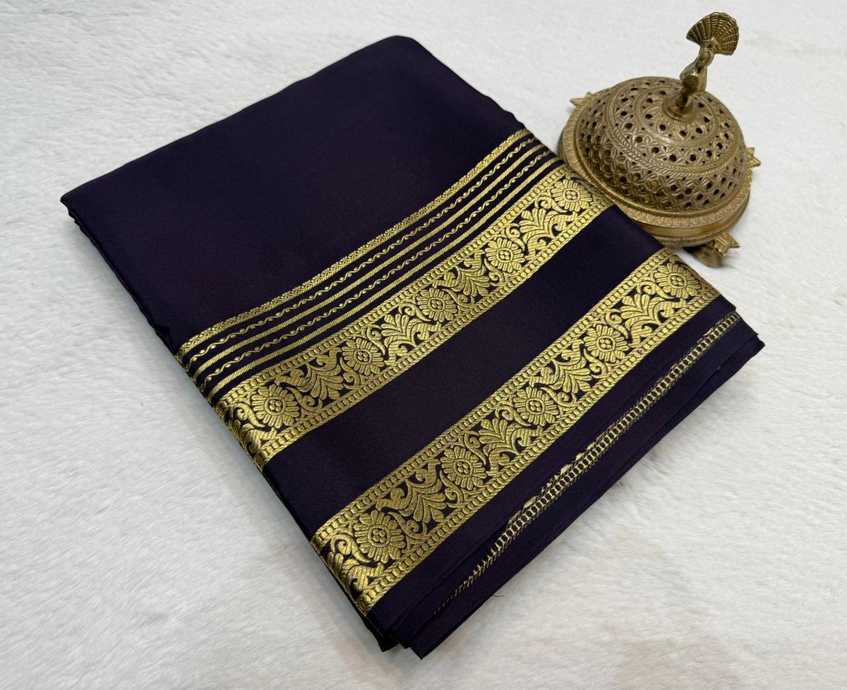 Classic Mysore Silk Saree With Rich Floral Zari Bentex Border