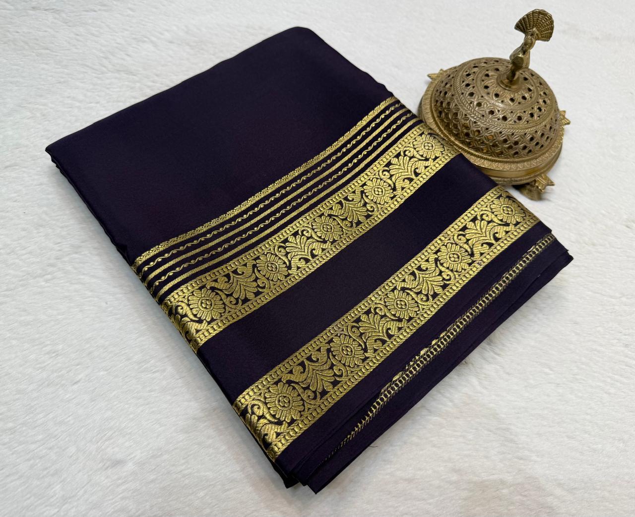 Classic Mysore Silk Saree With Rich Floral Zari Bentex Border