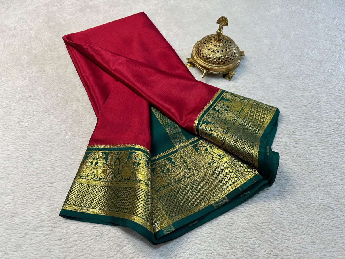 Luxury Mysore Silk Saree With Royal Gold Zari Border