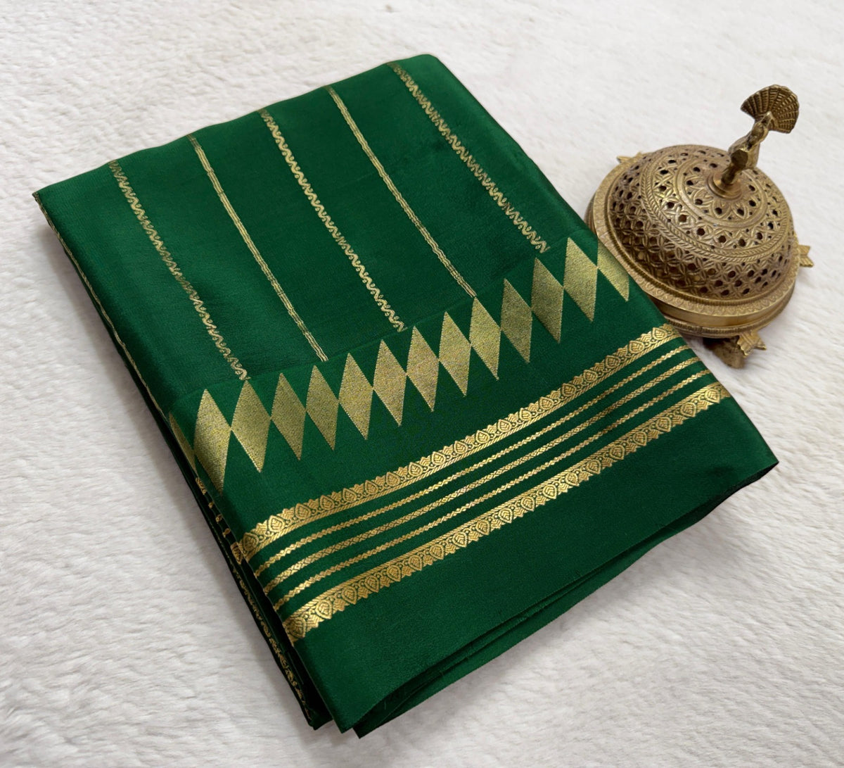 Premium Mysore Silk Saree With Classic Vertical Stripes &amp; Bentex Border