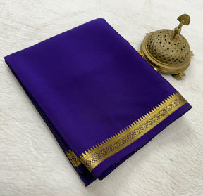 Classic Plain Mysore Silk Saree With Elegant Gold Zari Border