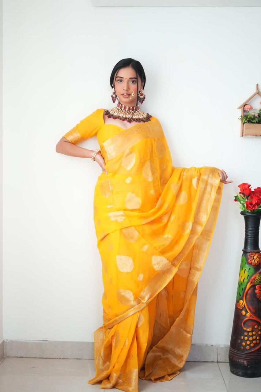 1-Min Cotton Silk Jacquard Ready To Wear Saree
