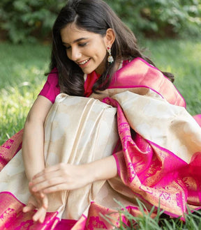 American Silver Color Silk Saree With Rich Pallu & All Over Jacquard Work in Saree