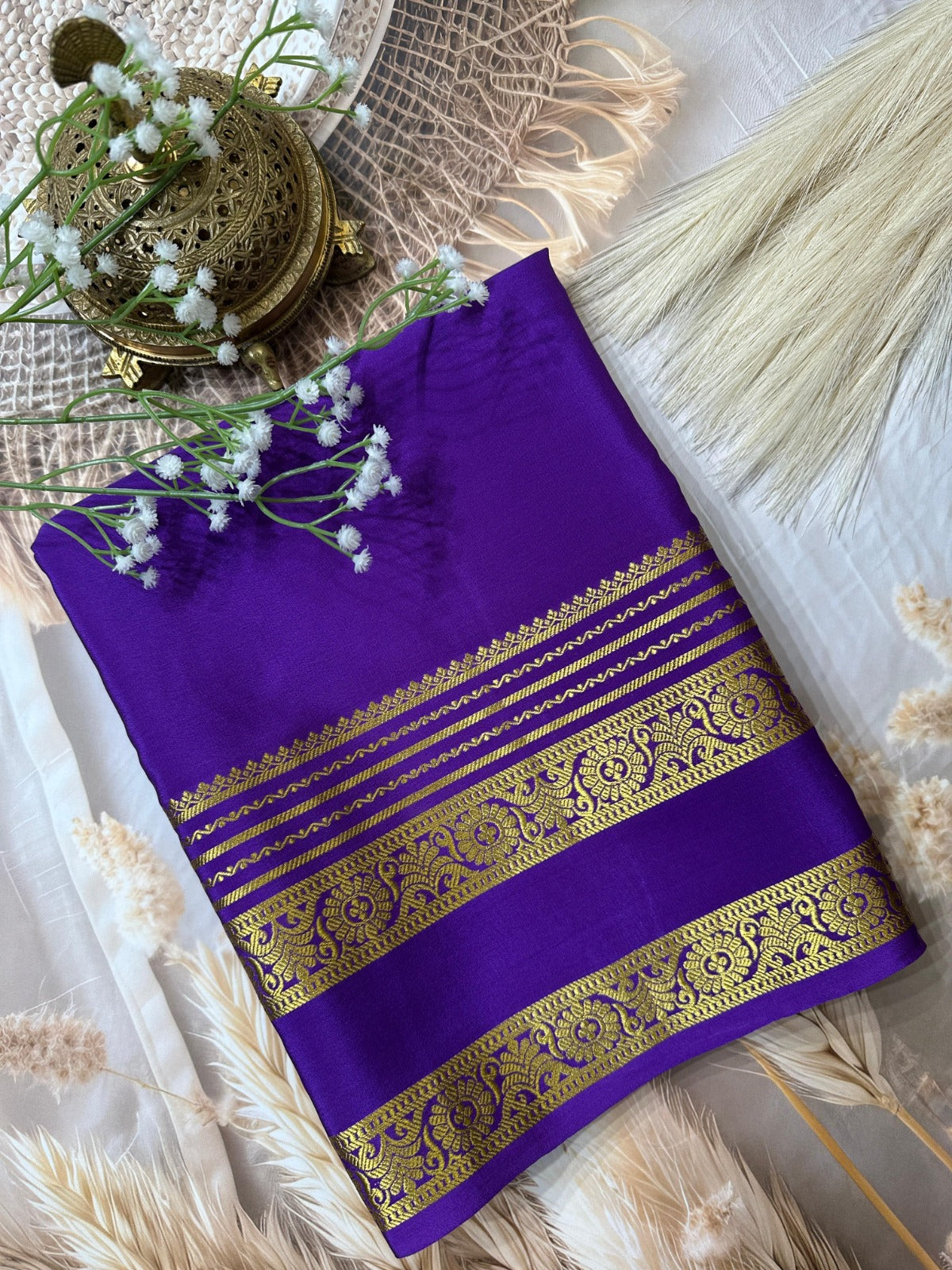 Classic Mysore Silk Saree With Rich Floral Zari Bentex Border