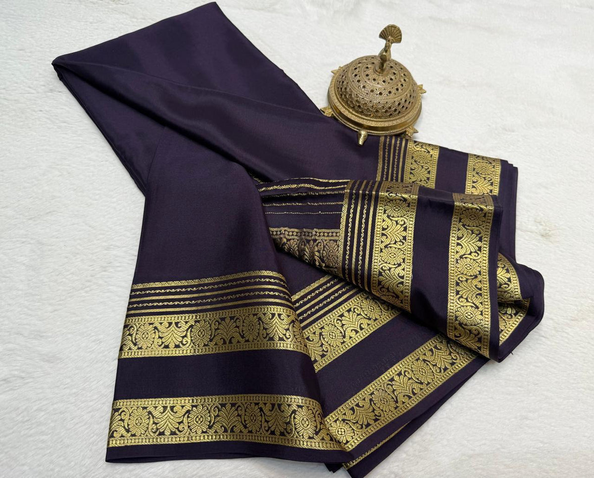 Classic Mysore Silk Saree With Rich Floral Zari Bentex Border