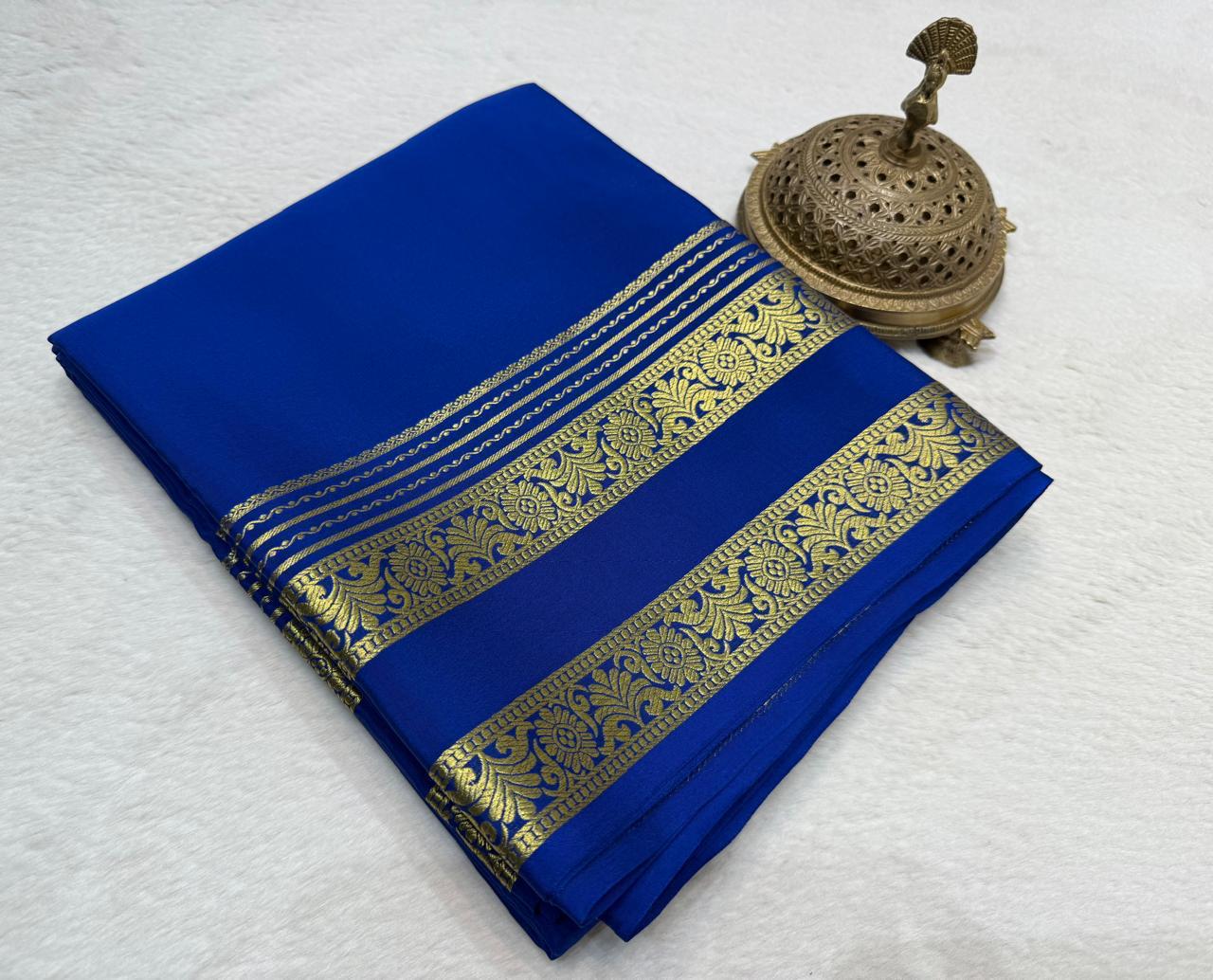 Classic Mysore Silk Saree With Rich Floral Zari Bentex Border