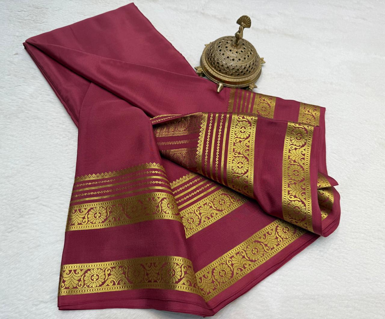 Classic Mysore Silk Saree With Rich Floral Zari Bentex Border