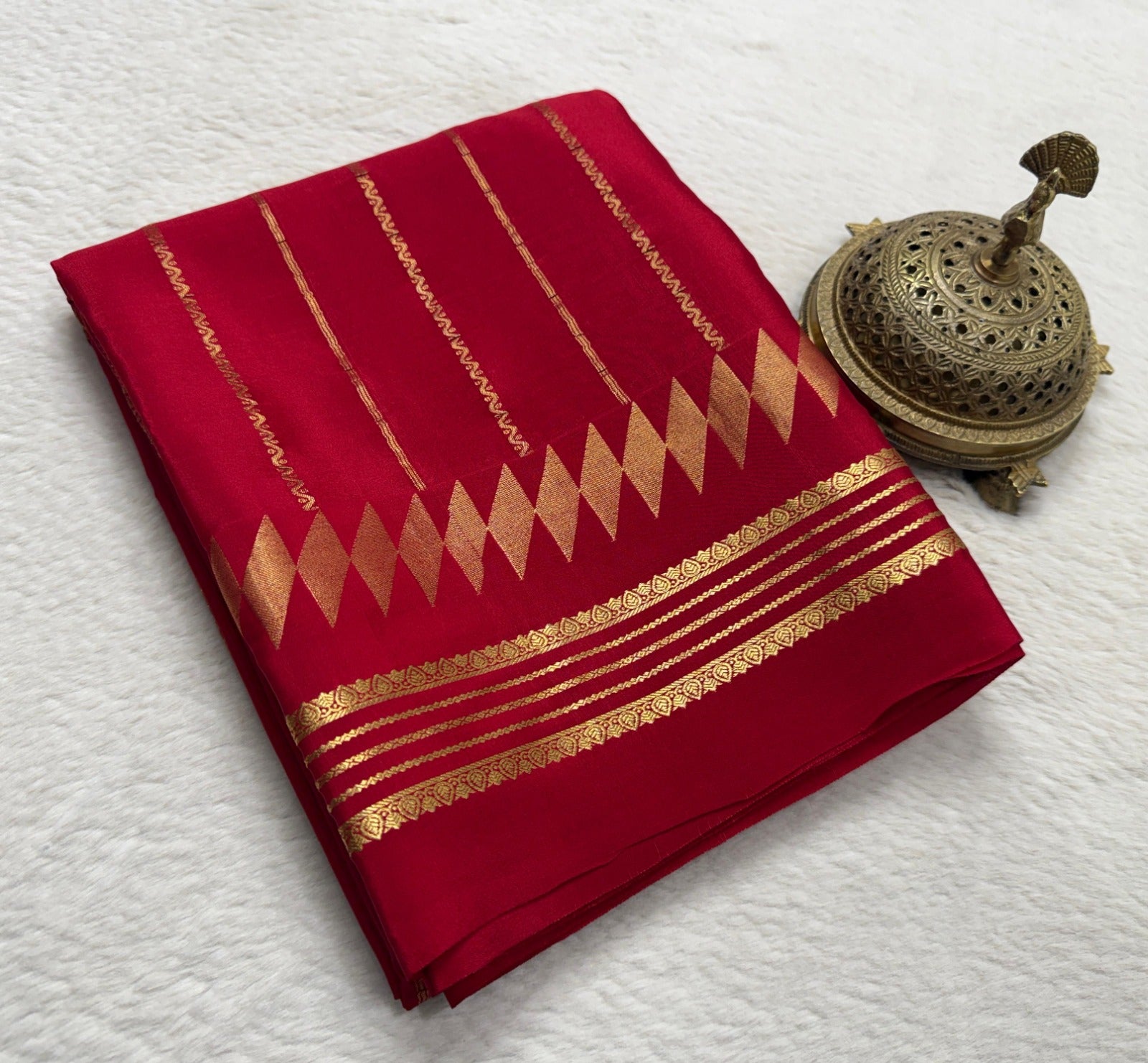 Premium Mysore Silk Saree With Classic Vertical Stripes &amp; Bentex Border