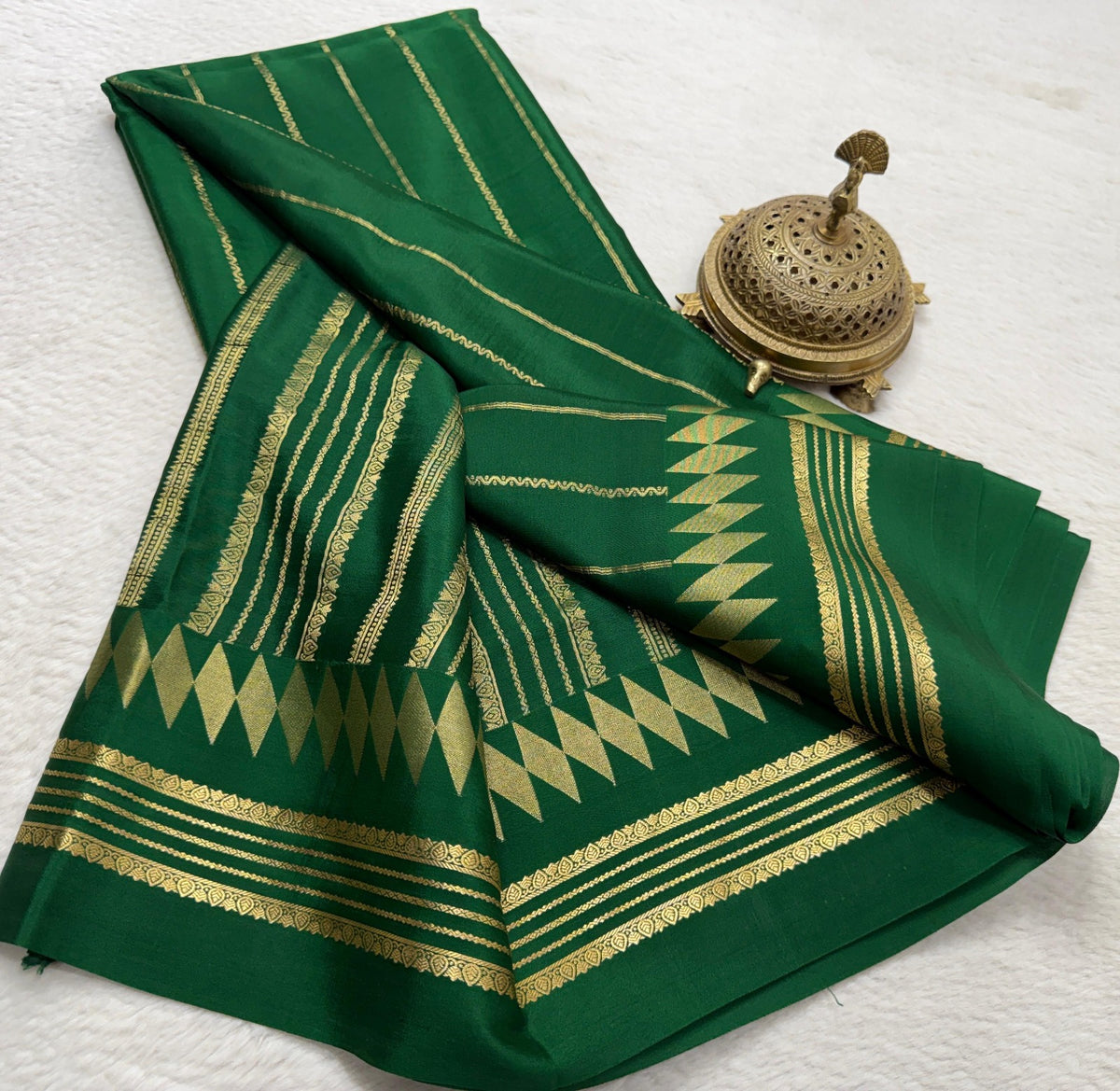 Premium Mysore Silk Saree With Classic Vertical Stripes &amp; Bentex Border
