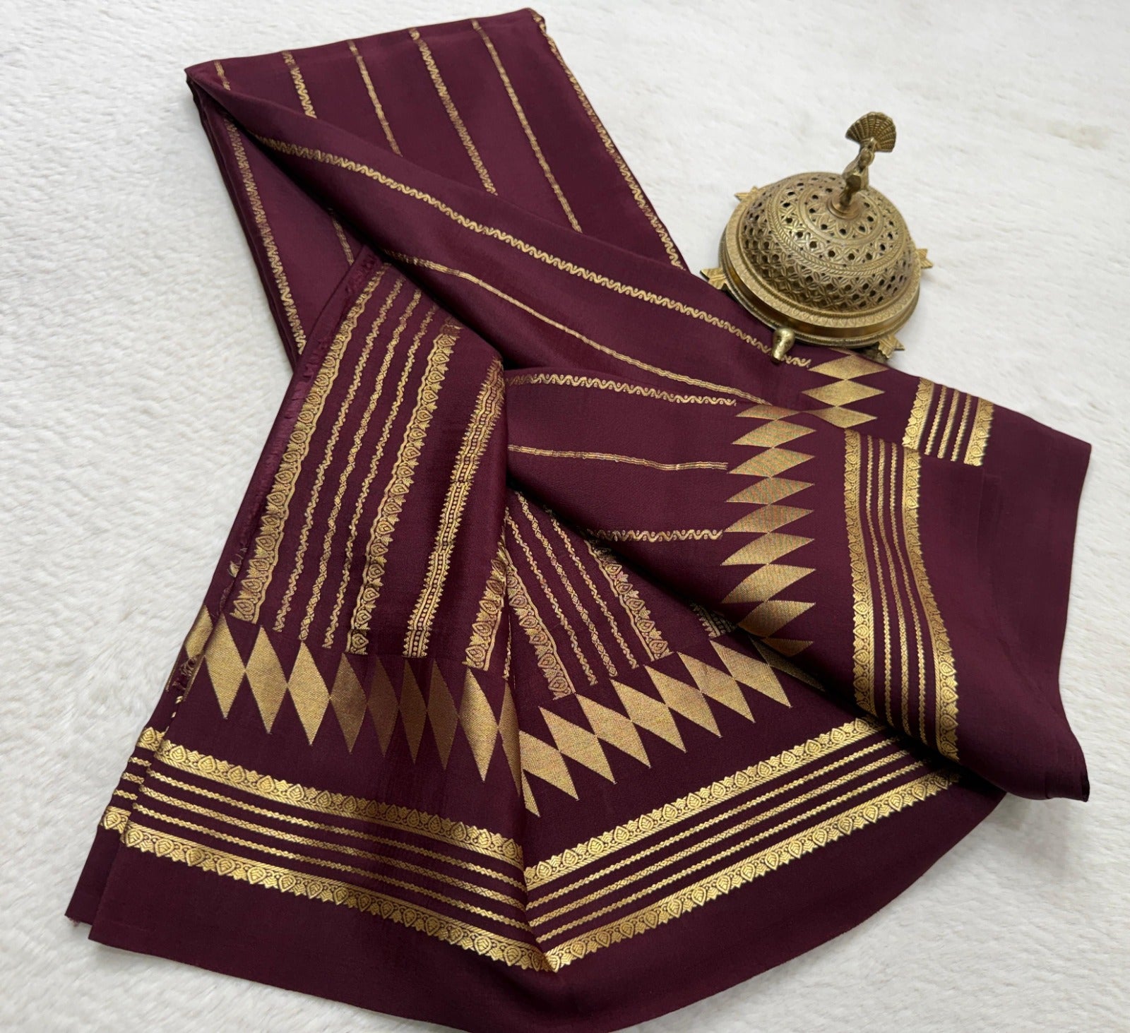 Premium Mysore Silk Saree With Classic Vertical Stripes &amp; Bentex Border