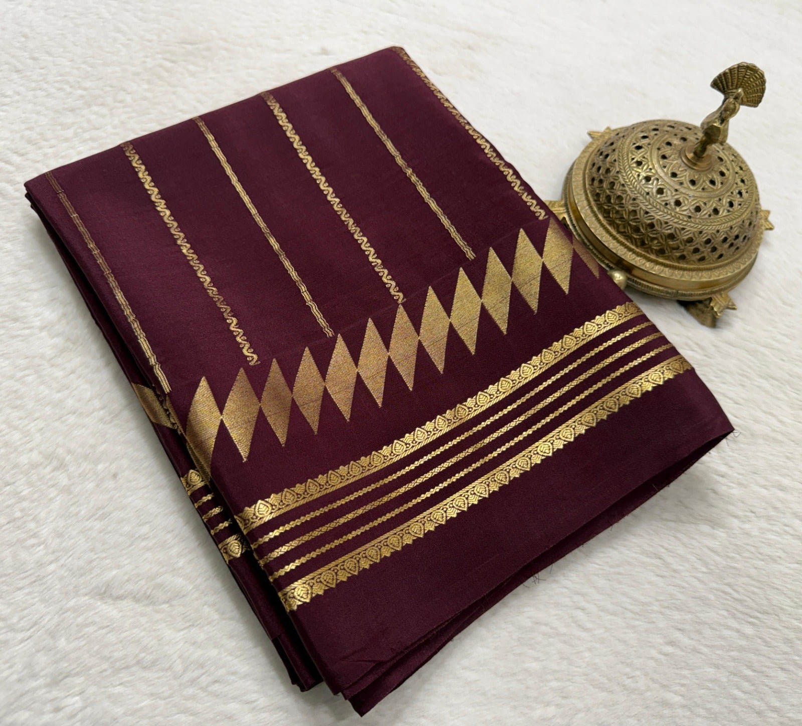 Premium Mysore Silk Saree With Classic Vertical Stripes &amp; Bentex Border