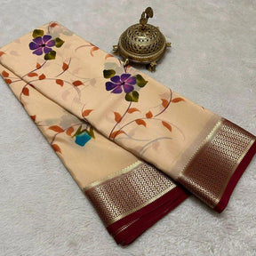 Mysore Printed Crepe Silk Sarees with Gold Zari Border