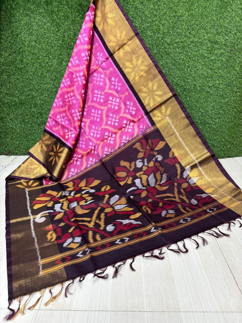 Designer Woven Ikkat Patola Style Crepe Silk Saree