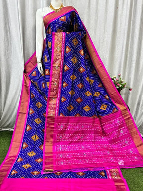 Pochampally Ikkat Handloom Soft Silk Saree With Golden Zari Border