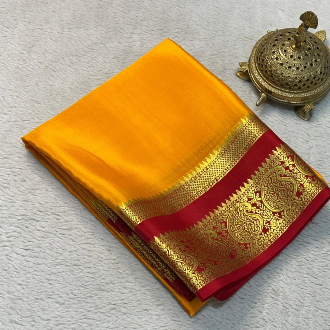 Trending Mango Zari Border Traditional Mysore Silk Saree