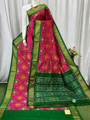 Pochampally Ikkat Handloom Soft Silk Saree With Golden Zari Border