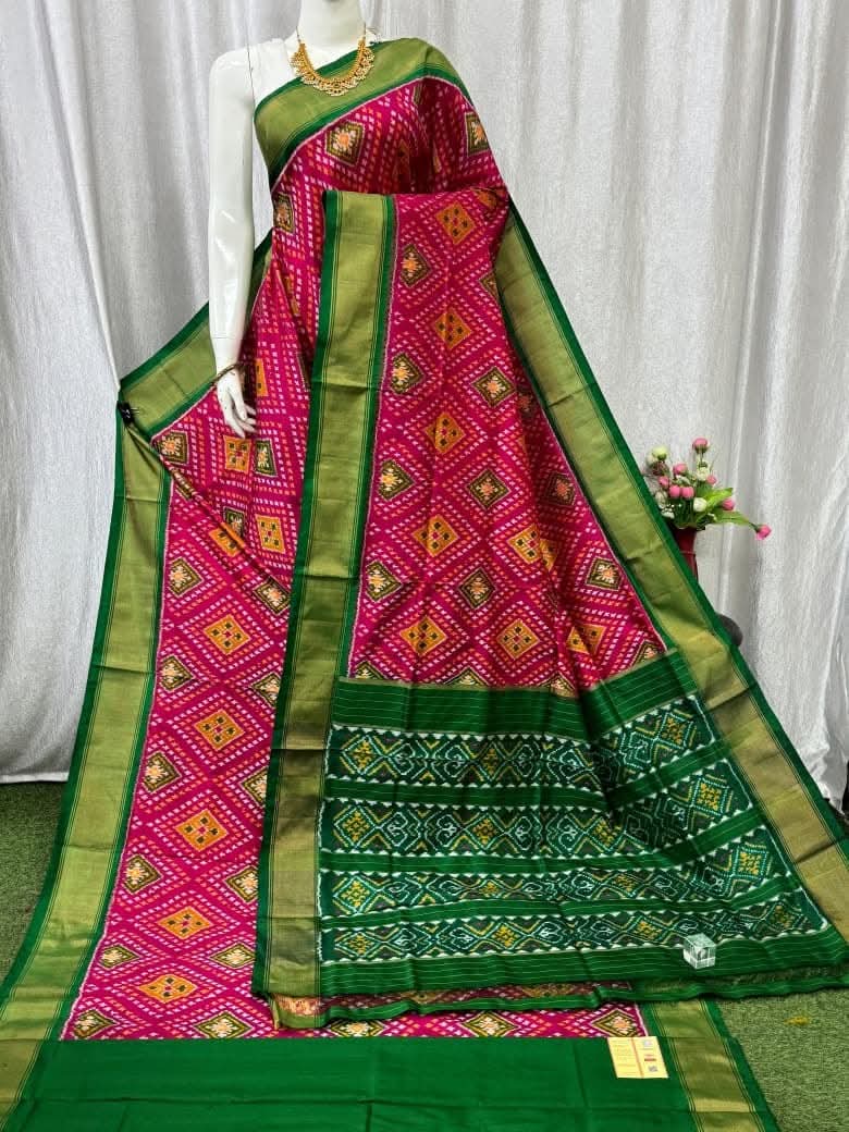 Pochampally Ikkat Handloom Soft Silk Saree With Golden Zari Border