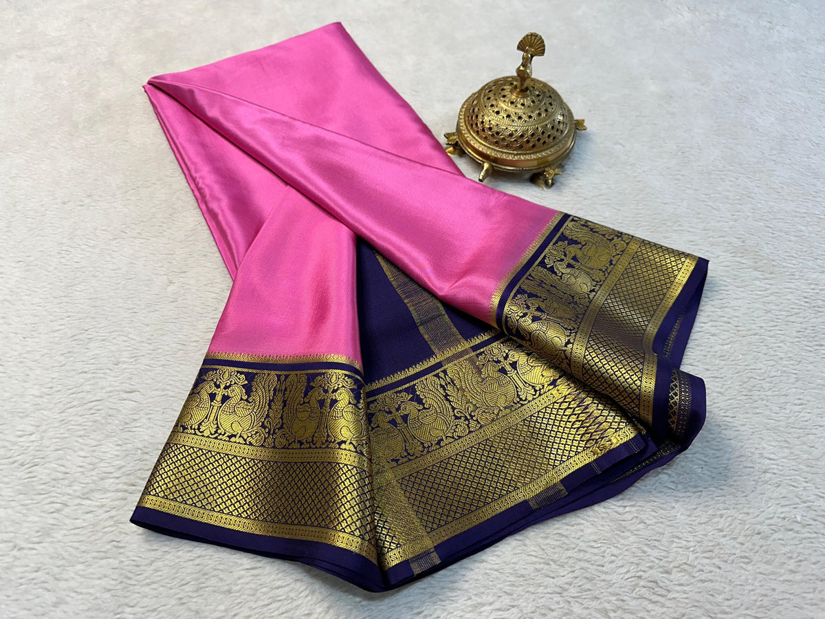 Luxury Mysore Silk Saree With Royal Gold Zari Border