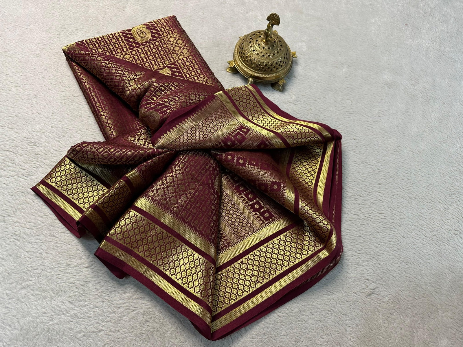 Rich Brocade Checks Pattern with Mango Design Mysore Silk Saree