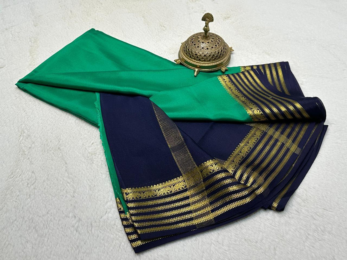 Spanish Viridian zari Border Traditional Mysore Silk Saree