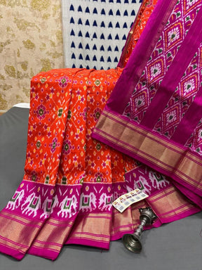 Beautiful Pochampally Ikkat Soft Silk Saree With Golden Zari Border