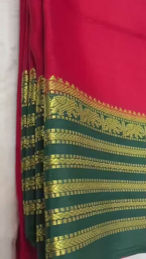 Exclusive Zari Border Carmine Red Traditional Mysore Silk Saree