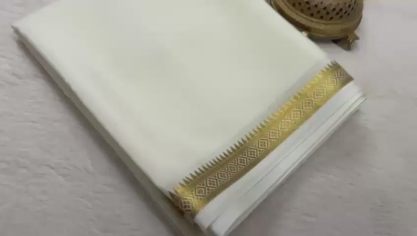 Classic Plain Mysore Silk Saree With Elegant Gold Zari Border