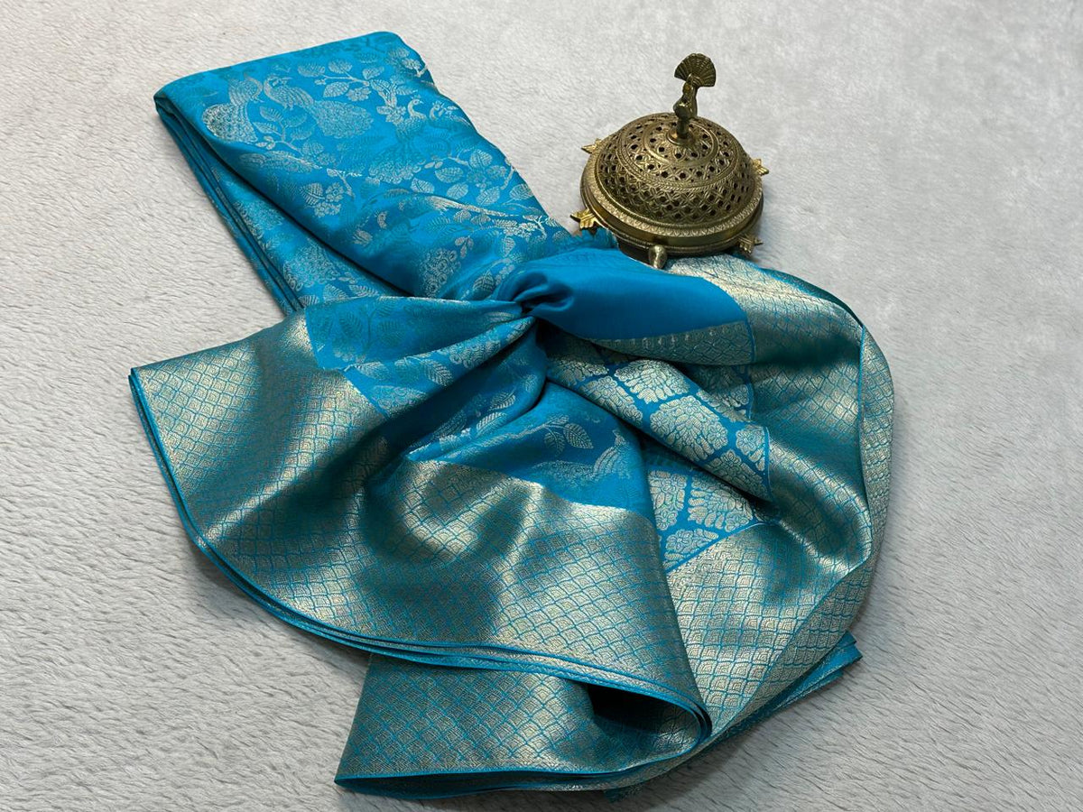 Star Command Blue Pure Mysore Silk Saree With Full Zari Weaving