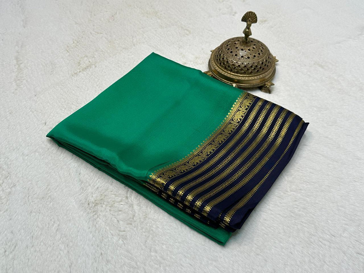 Spanish Viridian zari Border Traditional Mysore Silk Saree